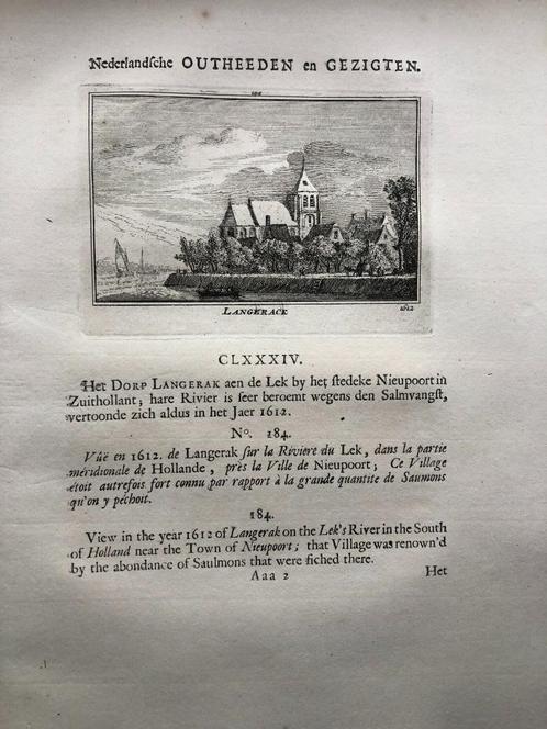 184 / Langerak de Kerk Kopergravure 1732, Antiek en Kunst, Kunst | Etsen en Gravures, Ophalen of Verzenden