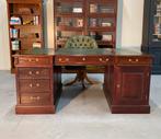 Engelse klassieke Bureau mahonie groen leer, Ophalen of Verzenden, Gebruikt