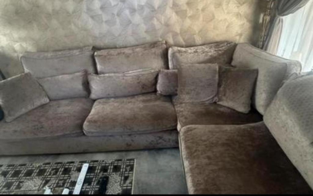 Hoekbank velvet velours goud teruil aangeboden, Huis en Inrichting, Banken | Complete zithoeken, Ophalen, Gebruikt