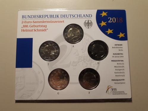 Duitsland 2018: 5x 2 Euro Helmut Schmidt (BU, blister), Postzegels en Munten, Munten | Europa | Euromunten, 10 euro, Duitsland