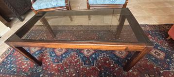 Salontafel met 3 bijzettafels hout met glas beschikbaar voor biedingen