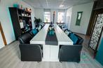 Steigerhouten tafel 450 x 115 cm incl. 12 fauteuil stoelen, Ophalen, Gebruikt, 100 tot 150 cm, 200 cm of meer