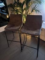 2 barkrukken - metaal / bruin, Huis en Inrichting, Barkrukken, Ophalen, Gebruikt, Met voetsteun, 60 tot 90 cm
