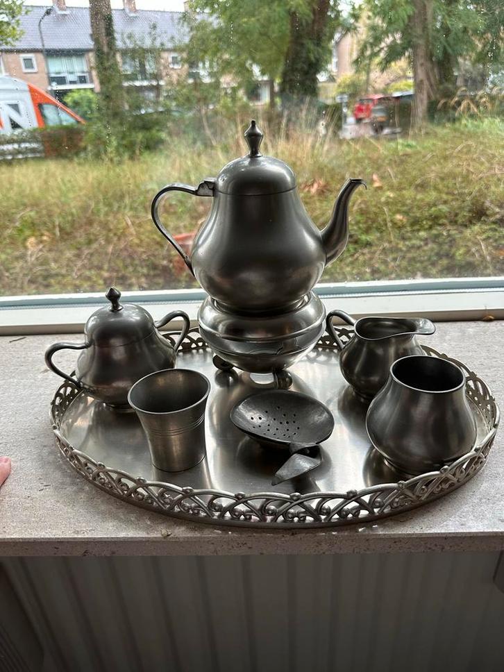 Tinnen Theeservies op Dienblad, Antiek en Kunst, Antiek | Tin, Ophalen