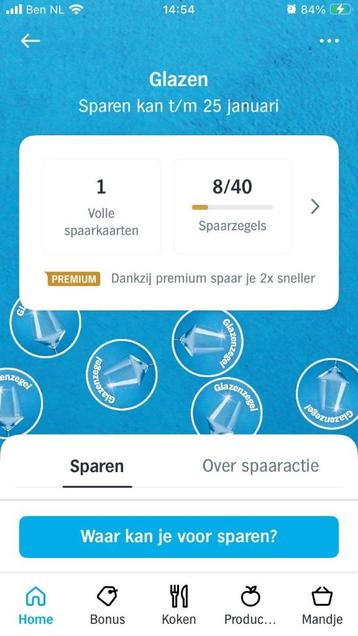 1 volle spaarkaart met AH glas zegels beschikbaar voor biedingen