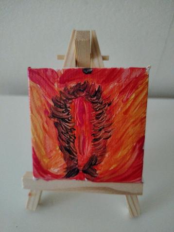 Mini Schilderij - Abstract Vagina Kunst 7x7cm beschikbaar voor biedingen
