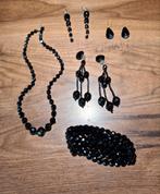 Vintage Gitten Set: Ketting, armband & 3 paar oorbellen, Sieraden, Tassen en Uiterlijk, Kettingen, Zwart, Ophalen of Verzenden