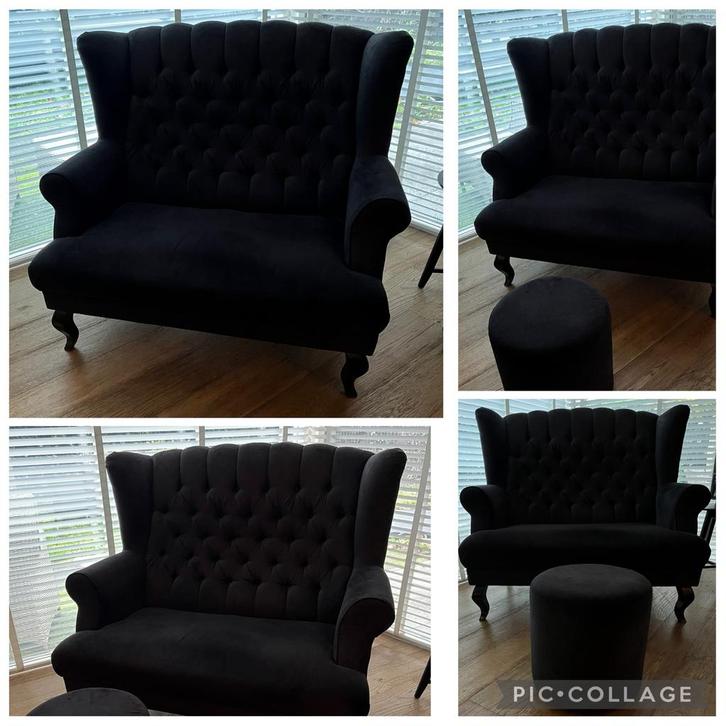 LOVESEAT EN POEF z.g.a.n., Huis en Inrichting, Fauteuils, Zo goed als nieuw, Stof, 75 tot 100 cm, Ophalen
