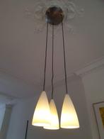 Hanglamp met drie glazen kappen, Huis en Inrichting, Lampen | Hanglampen, Ophalen, Zo goed als nieuw, Glas, 75 cm of meer