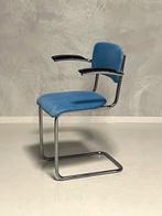 Vintage eetkamerstoel sledestoel buisframestoel retro blauw, Huis en Inrichting, Stoelen, Metaal, Gebruikt, Blauw, Vintage