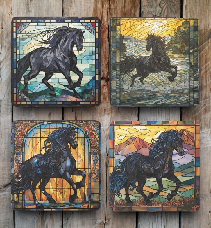 Fries Paard Glas in Lood onderzetters met houder, Huis en Inrichting, Woonaccessoires | Onderzetters, Nieuw, Glas of Kopje, Ophalen of Verzenden