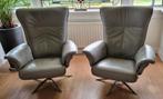 2 draaibare relax fauteuils grijs/ Chrome., Ophalen, Gebruikt, Minder dan 75 cm, Leer