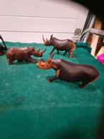 neushoorns houtsnijwerk vintage jaren 60, Verzamelen, Beelden en Beeldjes, Ophalen of Verzenden