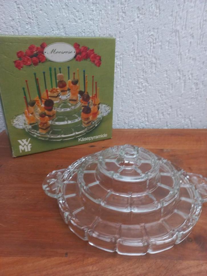 Glazen kaasplateau WMF. Moosrose. Vintage serveerschaal, Antiek en Kunst, Curiosa en Brocante, Ophalen of Verzenden