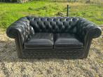 Nette Chesterfield 2-zits bank - 165cm - zwart leer, Antiek en Kunst, Antiek | Meubels | Stoelen en Banken, Ophalen