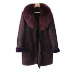 Nina Ricci designer leather shearling fur coat with fox fur, Verzenden, Paars, Maat 42/44 (L), Zo goed als nieuw