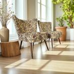 Set van 2 vintage gebloemde cocktailstoelen / fauteuils, Huis en Inrichting, Fauteuils, Ophalen, Minder dan 75 cm, 50 tot 75 cm
