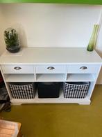 Wit dressoir met lades, vakken en manden, Huis en Inrichting, Kasten | Dressoirs, Ophalen, Gebruikt, 100 tot 150 cm, Met lade(s)