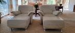 Leren fauteuils creme met voetenbank., Huis en Inrichting, Fauteuils, Ophalen, Gebruikt, 75 tot 100 cm, Leer