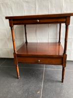 Vintage bijzettafel met onderschuifblad en lade, Minder dan 55 cm, Gebruikt, Rechthoekig, Hout