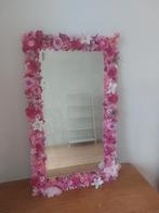 Spiegel met roze bloemenlijst, Ophalen, Gebruikt, 100 tot 150 cm, Rechthoekig