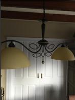 metalen hanglamp met 2 porcelijnen kappen, Ophalen of Verzenden, Zo goed als nieuw, Glas, Minder dan 50 cm