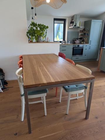 Massief Eiken Eettafel 100x200 cm met RVS poten beschikbaar voor biedingen