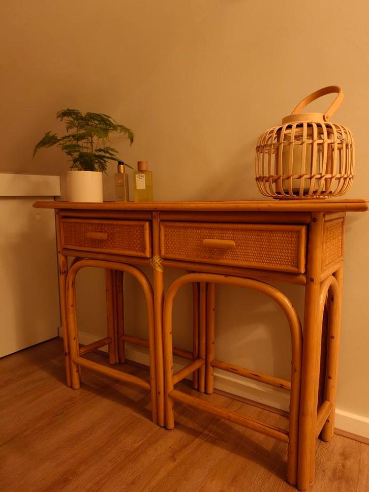 Vintage Rotan Dressoir met 2 lades, Huis en Inrichting, Kasten | Dressoirs, Zo goed als nieuw, 100 tot 150 cm, 25 tot 50 cm, Met lade(s)