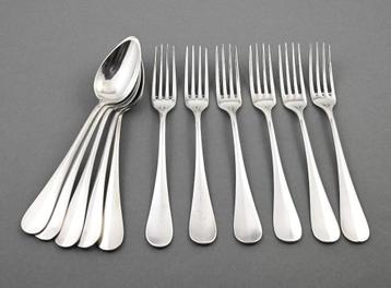 Christofle; 6 vorken; 5 lepels; model Baguette; 19e eeuw