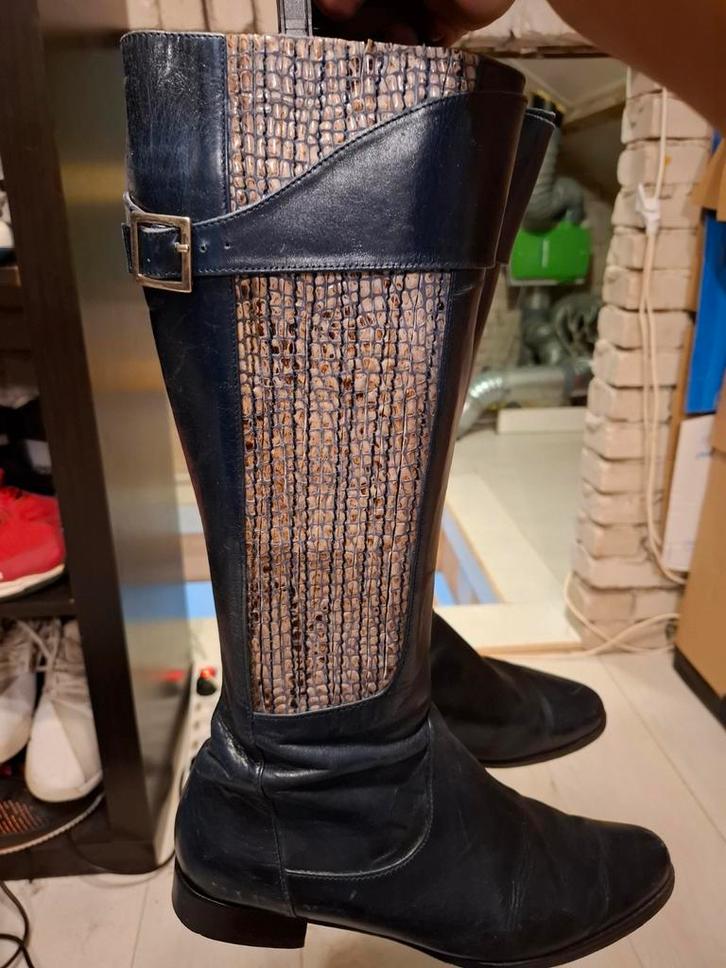 Blauwe leren laarzen mt 38, Kleding | Dames, Schoenen, Gedragen, Hoge laarzen, Blauw, Ophalen of Verzenden