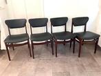 4 vintage stoelen - mid century - hout / zwart skai, Ophalen, Hout, Gebruikt, Zwart