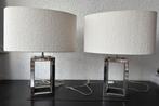 2 Prachtige tafellampen, chroom met bouclé crème kap, ZGAN!, Ophalen, Zo goed als nieuw, Modern, 50 tot 75 cm