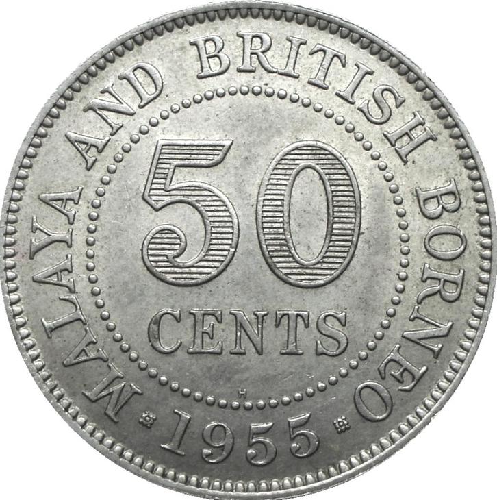 Malaya en Brits-Borneo 50 cents 1955 (UNC), Postzegels en Munten, Munten | Azië, Losse munt, Ophalen of Verzenden