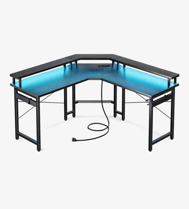 L-Vorm Gaming Bureau met LED Verlichting, Huis en Inrichting, Bureaus, Zo goed als nieuw, Bureau, Ophalen