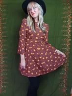 Vintage jurkje - 70s - print - bruin - oranje - XS / 34, Hgv, Bruin, Ophalen of Verzenden, Maat 34 (XS) of kleiner