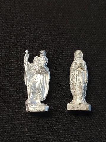 Vintage miniatuur Heiligenbeeldjes Sint Christoffel & Maria beschikbaar voor biedingen