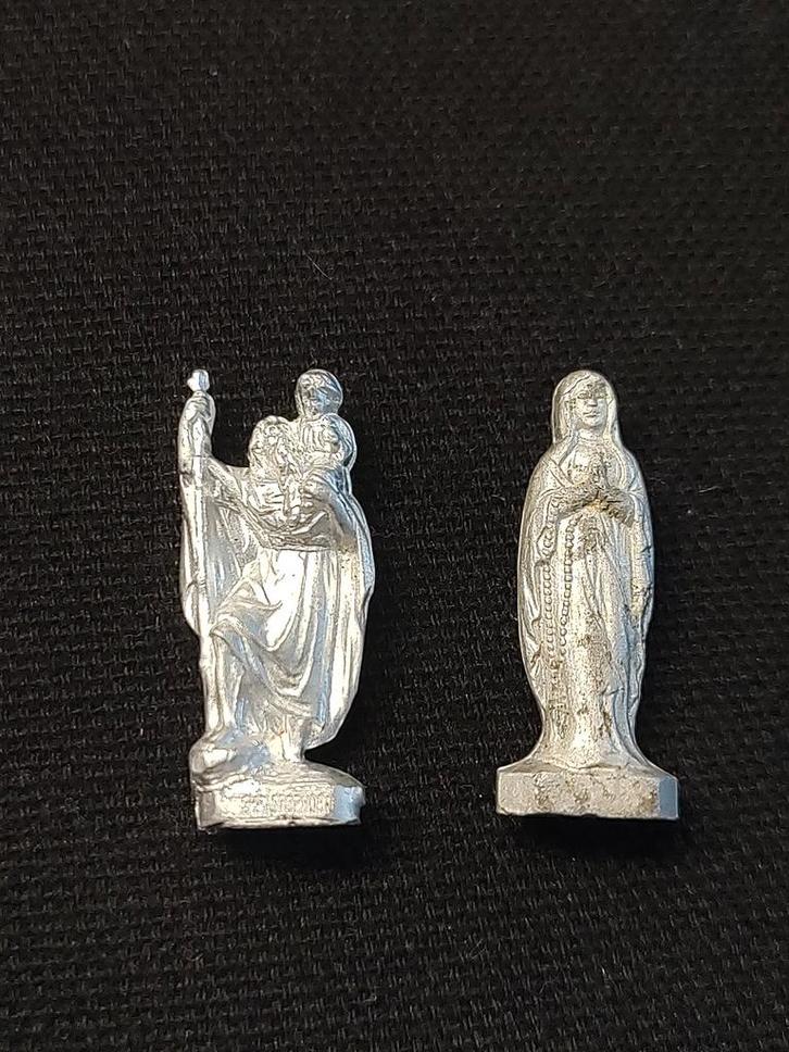 Vintage miniatuur Heiligenbeeldjes Sint Christoffel & Maria, Antiek en Kunst, Antiek | Religie, Verzenden