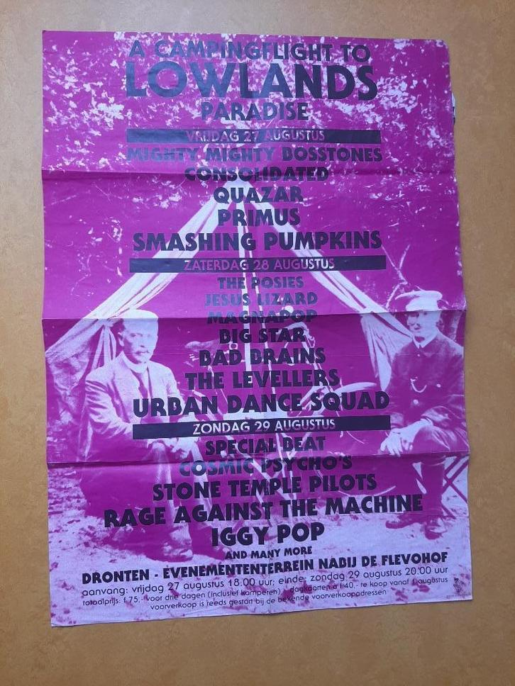 Originele poster 1e Lowlands, 1993, Dronten, Mojo Concerts, Verzamelen, Muziek, Artiesten en Beroemdheden, Gebruikt, Poster, Artwork of Schilderij