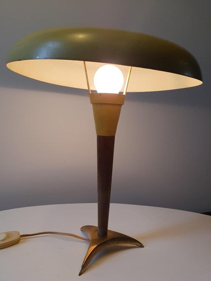 Jaren 50 design tafellamp, vintage, Huis en Inrichting, Lampen | Tafellampen, Gebruikt, Minder dan 50 cm, Hout, Metaal, Ophalen