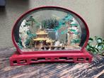 Chinees kurk diorama achter glas houtsnijwerk voet chinese, Antiek en Kunst, Kunst | Niet-Westerse kunst, Ophalen of Verzenden