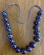 Blauwe kralenketting; ketting met kralen en witte stippen, Ophalen of Verzenden, Zo goed als nieuw, Blauw, Kunststof