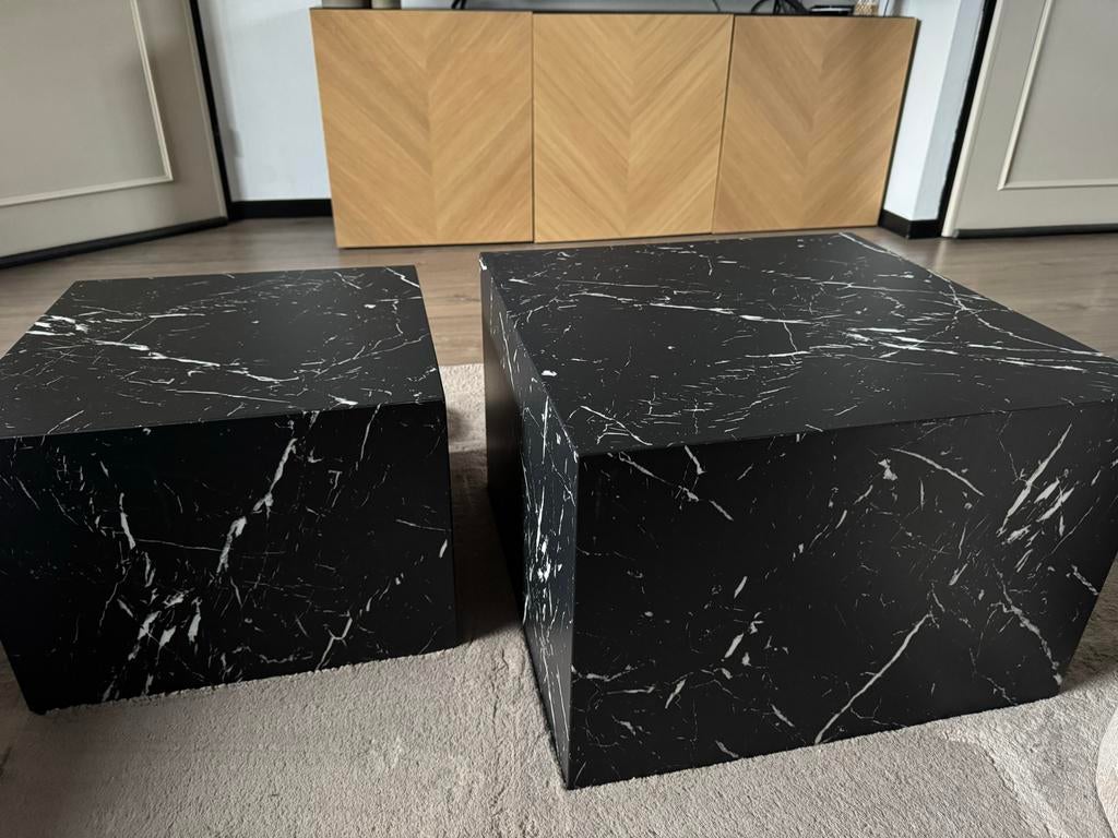 Marmeren salontafel set - 58x58 & 50x50, Ophalen, Overige materialen, Gebruikt, Vierkant