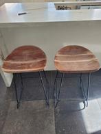 Set van 2 barkrukken acacia hout en metaal, Ophalen, Gebruikt, 60 tot 90 cm, Metaal