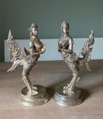 2 zilver metaal Vintage Thaise Kinnari Beelden, Ophalen of Verzenden