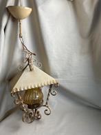 Vintage metalen ganglamp hanglamp jaren 60, Gebruikt, Jaren 60, Ophalen of Verzenden, Glas