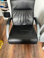 zwarte leren fauteuil, Huis en Inrichting, Fauteuils, Ophalen, Zo goed als nieuw