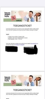 2x Toegangsticket ‘Beurs Eigen Huis’, Tickets en Kaartjes, Twee personen, Overige soorten