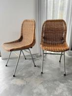 Dirk van Sliedregt vintage stoelen 2 stuks, Twee, Gebruikt, Bruin, Riet of Rotan