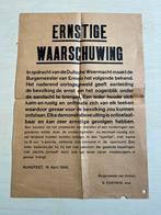 Waarschuwingsposter Nunspeet / Ermelo 1945, Verzamelen, Militaria | Tweede Wereldoorlog, Ophalen of Verzenden, Nederland, Foto of Poster