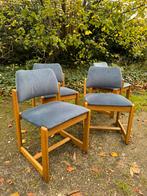 4 eetkamerstoelen (vintage/brutalist/jaren60), Huis en Inrichting, Stoelen, Ophalen, Zo goed als nieuw, Blauw, Hout